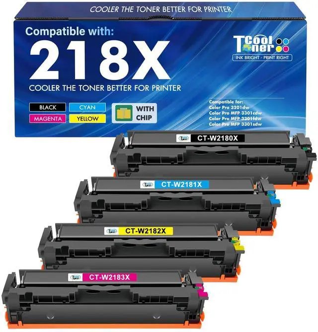 Main image of 218X Toner Cartridges 4 Pack for HP 218 218A W2180X 3301fdw 3201dw 3301sdw | Compatible for HP Color LaserJet Pro MFP 3301 3301fdw 3301cdw 3201dw 3301sdw 3201 Printer Ink High Yield with Chip B/C/Y/M