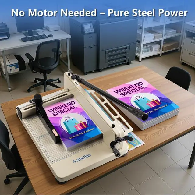 Alt view image 6 of 7 - 12" Heavy Duty Guillotine Paper Cutter - 400 Sheet Precision Cutting, Safety Lock Blade & Rapid Stack Processing for Office/School, Solid Steel Construction