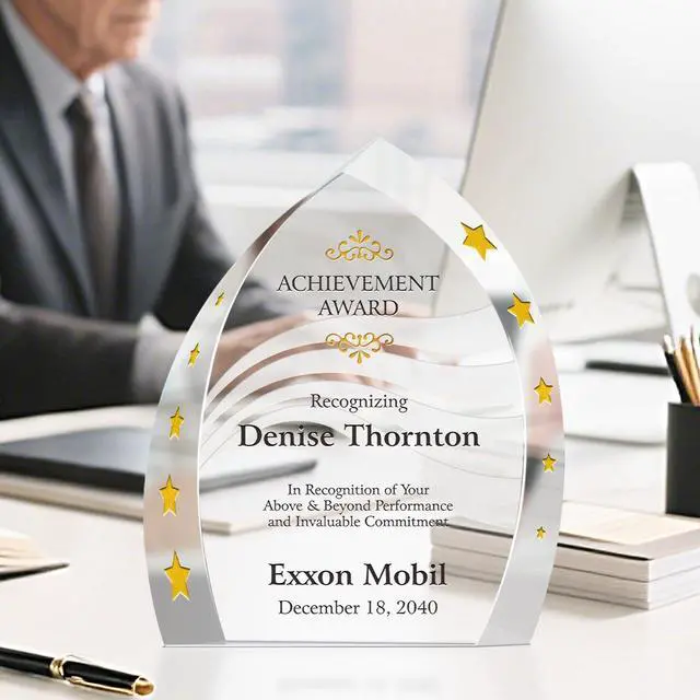 Alt view image 2 of 7 - Custom Engraved Crystal Ignite Achievement Award Plaque, Unique Personalized Crystal Corporate Employee Recognition Award Trophy (S - 5.5")