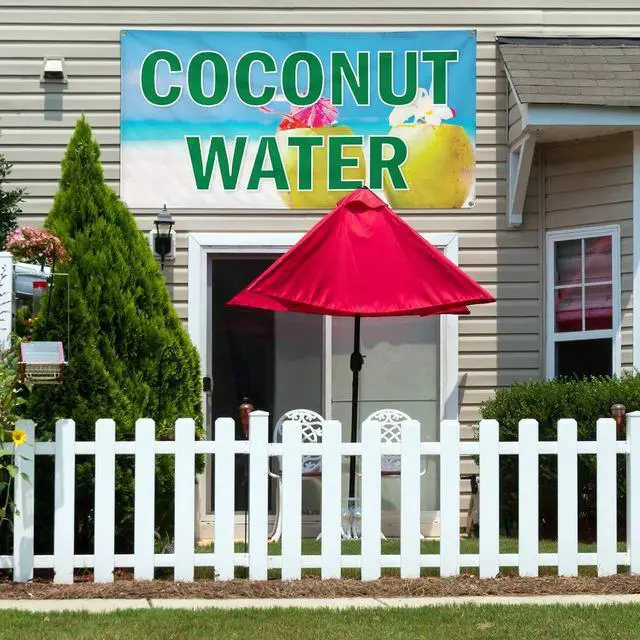 Alt view image 3 of 7 - Vinyl Banner Multiple Sizes Coconut Water Outdoor Advertising Printing A Food & Beverage Coconut Outdoor Weatherproof Industrial Yard Signs Blue 10 Grommets 60x144Inches