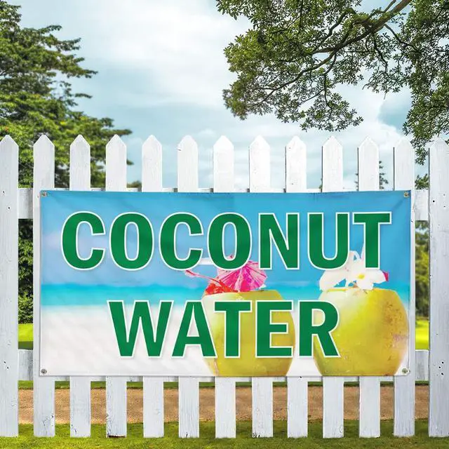 Alt view image 5 of 7 - Vinyl Banner Multiple Sizes Coconut Water Outdoor Advertising Printing A Food & Beverage Coconut Outdoor Weatherproof Industrial Yard Signs Blue 10 Grommets 60x144Inches