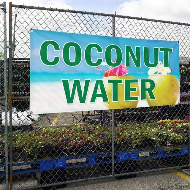 Alt view image 4 of 7 - Vinyl Banner Multiple Sizes Coconut Water Outdoor Advertising Printing A Food & Beverage Coconut Outdoor Weatherproof Industrial Yard Signs Blue 10 Grommets 60x144Inches