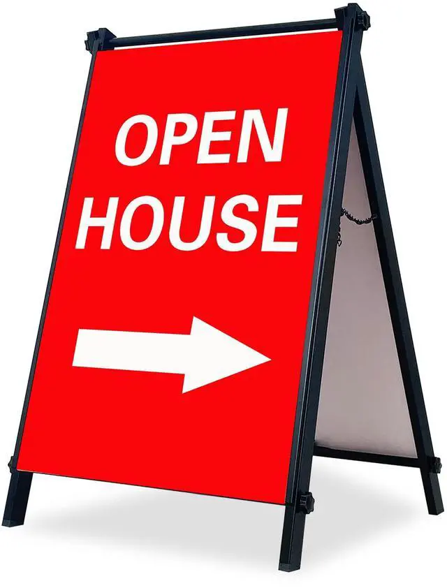 Main image of 24x36" Premium Heavy-Duty A-Frame Sign Stand Holds 2 Insert Boards + 1 Hanging Sign | Weatherproof Sidewalk Sign Holder for Business, Real Estate, Restaurants & Events (STAND ONLY) (3)