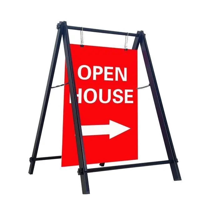 Alt view image 2 of 7 - 24x36" Premium Heavy-Duty A-Frame Sign Stand Holds 2 Insert Boards + 1 Hanging Sign | Weatherproof Sidewalk Sign Holder for Business, Real Estate, Restaurants & Events (STAND ONLY) (3)