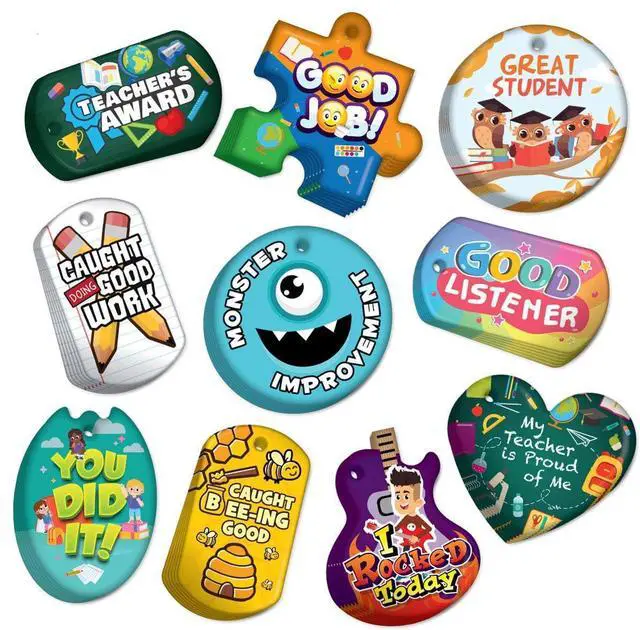 Main image of Brag Tags to Support, Build, & Recognize Positive Student Behavior in School Classrooms Value Pack: 500 Tags (50 Tags for Each Shape)