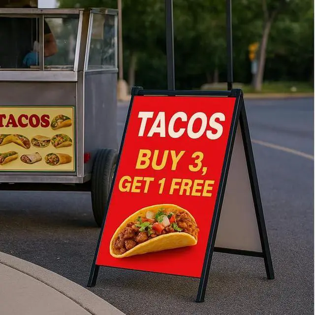 Alt view image 7 of 7 - 24x36" Premium Heavy-Duty A-Frame Sign Stand Holds 2 Insert Boards + 1 Hanging Sign | Weatherproof Sidewalk Sign Holder for Business, Real Estate, Restaurants & Events (STAND ONLY) (3)
