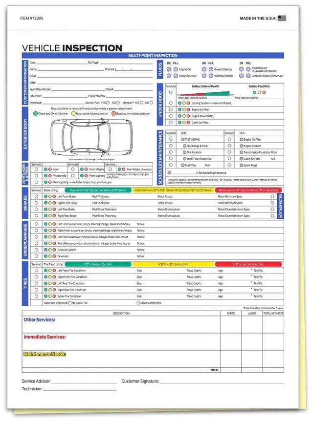 Main image of Multi-Point Vehicle Inspection Form F Series, 2-Part Carbonless, 1000 Pack | 8.5 x 11.75 inch snap-out forms designed for F Series multi-point vehicle inspections and service documentation