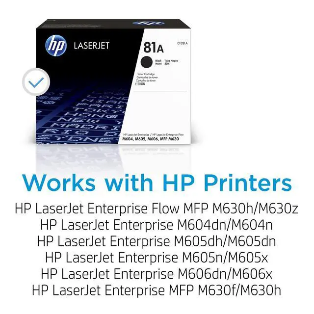 Alt view image 2 of 7 - 81A Black Toner Cartridge | Works LaserJet Enterprise M604, M605, M606 Series LaserJet Enterprise MFP M630 Series | CF281A