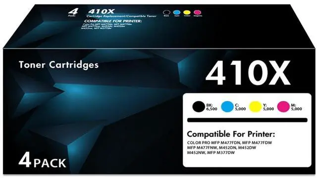 Main image of 410X Toner Cartridges Compatible for HP 410X 410A CF410X with Chip 4-Pack | Compatible for HP410X 410A CF410X Color LaserJet Pro MFP M477FDN M477FDW M452DW M452NW M377DW MFPM377DW Printer
