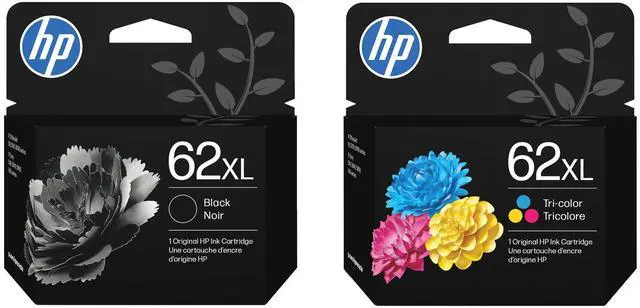 Main image of 62XL Black and 62XL Tri-Color Ink Cartridge 2 pack for Printers | Works with DeskJet 1000, 1010, 1050, 1510, 2050, 2510, 2540, 3000, 3050, 3510; Envy 4500, 5530; OfficeJet 2620, 4630