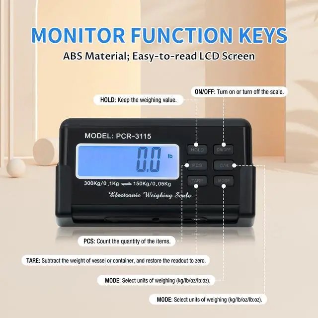 Alt view image 5 of 7 - Livestock Scale, 300Kg/660Lbs Digital Postal Shipping Scale Heavy Duty Vet Pet Scale with 103x53cm Large Stainless Steel Platform for Animal Dog Pig Cat Goat Cattle Sheep