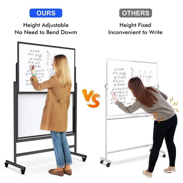 Alt view image 5 of 7 - Double-Sided White Board on Wheels, 48x60 Inch (4'x5') Large Magnetic Mobile Dry Erase Board, Height Adjustable Stand Rolling Whiteboard for Office, Classroom, Home School Use, Black