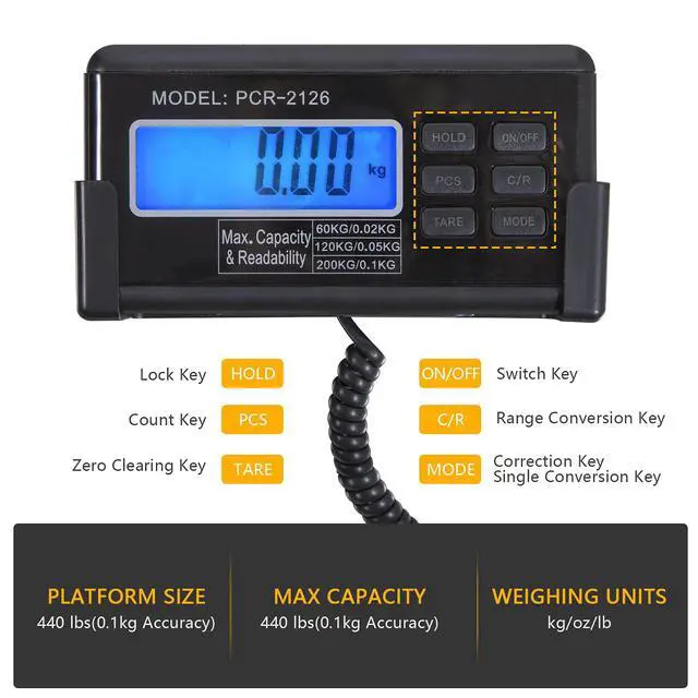 Alt view image 4 of 5 - Livestock Scale, 200Kg/440Lbs Digital Postal Shipping Scale Heavy Duty Vet Pet Scale with 103x53cm Large Stainless Steel Platform for Animal Dog Pig Cat Goat Cattle Sheep