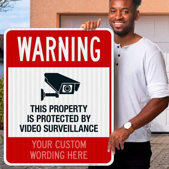 Alt view image 2 of 7 - Custom Video Surveillance Sign, Personalize For Business, Home, Airbnb, School,Indoor/Outdoor Signs, 24x30 Inches, 3M EGP Reflective.080 Aluminum, Fade Resistant, Made in USA