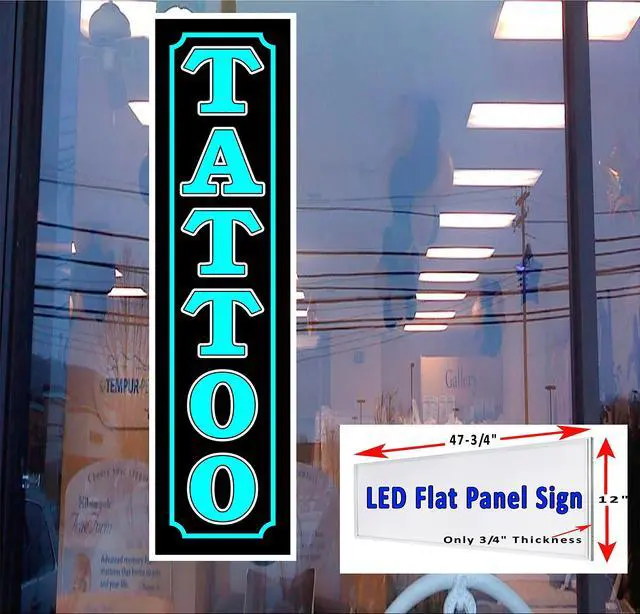 Main image of Tattoo LED Light box window sign vertical blue 48"x12"