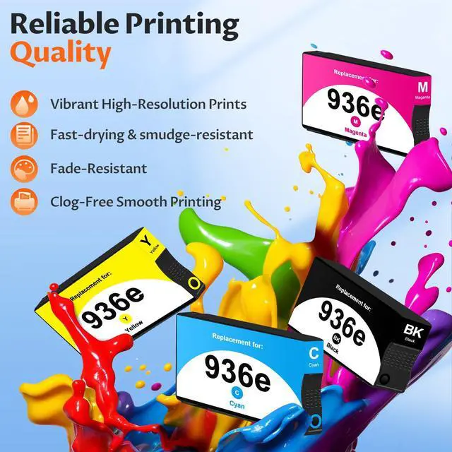 Alt view image 4 of 6 - 936e 936 Ink Cartridges OfficeJet Pro 9125e 9120e 9135e Compatible with HP 936e 936 936XL Ink Combo Pack HP936 HP936e for OfficeJet 9122e Pro 9120e 9125e 9135e 9730e 9128e 9110b 9130b High Yield