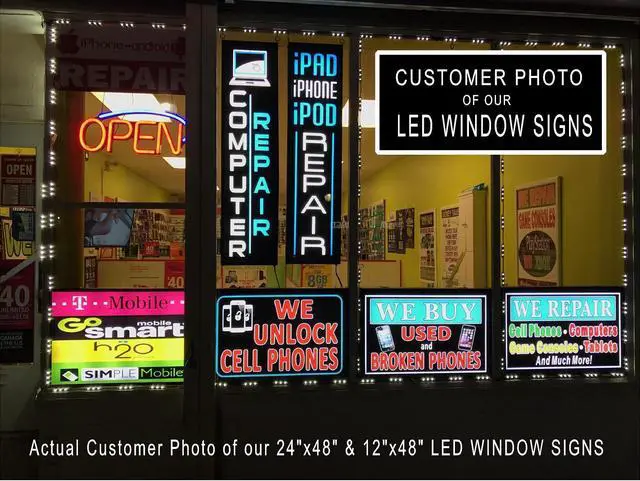 Alt view image 6 of 6 - Tattoo LED Light box window sign vertical blue 48"x12"