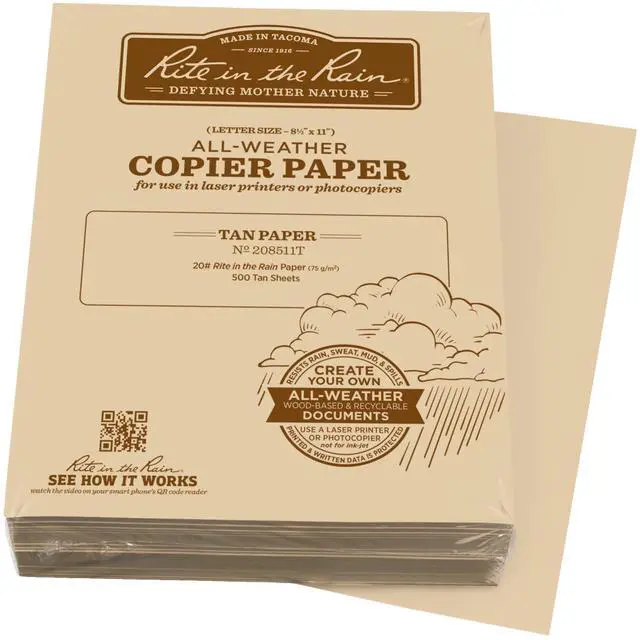 Main image of Weatherproof Bulk Copier Paper, 8.5" x 11", 20# Tan, 500 Sheet Pack (No. 208511T)