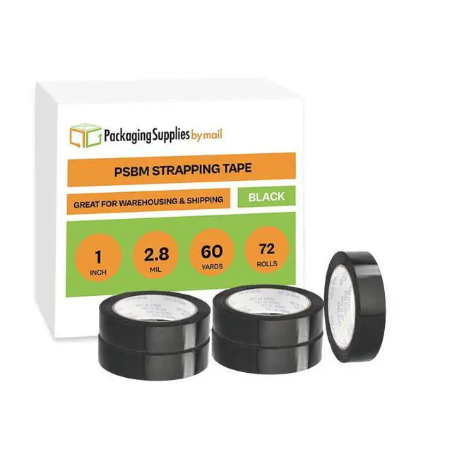 Alt view image 2 of 7 - PSBM Black Strapping Tape, 72 Rolls 2.8 Mil 1 Inch 60 Yards Per Roll, Synthetic Rubber & Resin Adhesive Tape for Bundling, Reinforcing, Palletizing & Securing