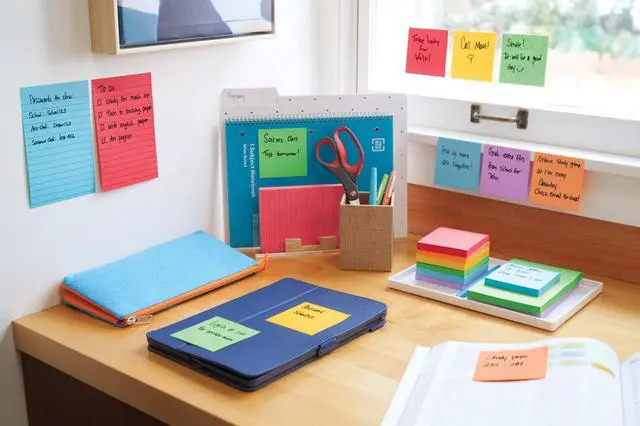 Alt view image 5 of 7 - Super Sticky Notes, 24 Sticky Note Pads, 3 x 3 in., School Supplies and Office Products, Ideal for Textbooks, Notebooks, Walls and Vertical Surfaces, Playful Primaries Collection (Pack of 8)