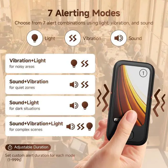 Alt view image 3 of 7 - TD173P Buzzers for Restaurant, Pager System, 30 Beepers | for Food Court, Bar, Resort, Maximum Call Range 800M, Turn Off The Beep, 7 Prompt Modes, One Touch Group Call,Custom Stickers