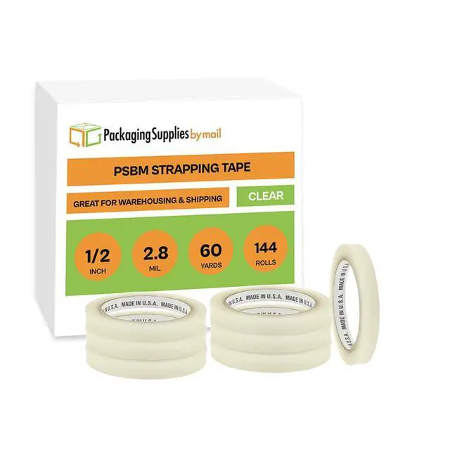 Alt view image 2 of 7 - PSBM Clear Strapping Tape, 144 Rolls 2.8 Mil 0.5 Inch 60 Yards Per Roll, Synthetic Rubber & Resin Adhesive Tape for Bundling, Reinforcing, Palletizing & Securing