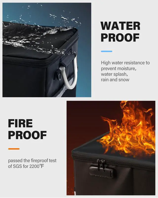 Alt view image 5 of 7 - Fireproof Document Box, File Box with Lock for Hanging File Folders, Portable File Box with Handle, Fire Proof Safe for Documents, Office, Important Document Organizer, Safe Box Fireproof Waterproof