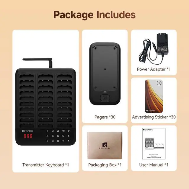 Alt view image 7 of 7 - TD173P Buzzers for Restaurant, Pager System, 30 Beepers | for Food Court, Bar, Resort, Maximum Call Range 800M, Turn Off The Beep, 7 Prompt Modes, One Touch Group Call,Custom Stickers