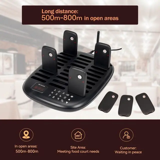 Alt view image 2 of 7 - TD175P Restaurant Pager System, Buzzers for Restaurants, 30 Beepers | for Restaurant, Food Court, Maximum Call Range 800M, with Vibration, Flashing, Buzzer, Plug and Play,Touch Keyboard