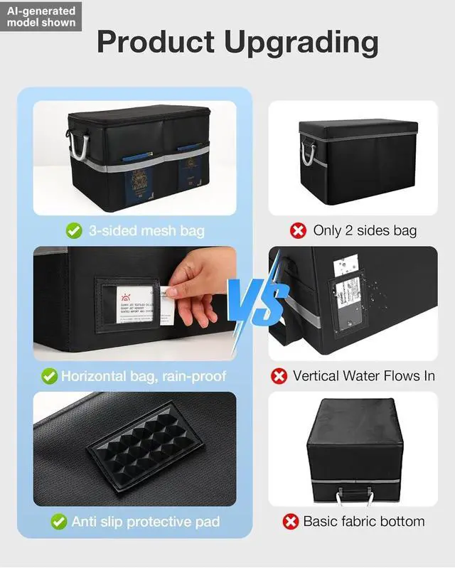 Alt view image 2 of 7 - Fireproof Document Box, File Box with Lock for Hanging File Folders, Portable File Box with Handle, Fire Proof Safe for Documents, Office, Important Document Organizer, Safe Box Fireproof Waterproof