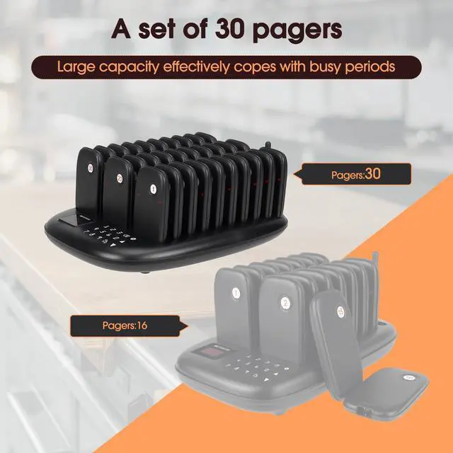 Alt view image 3 of 7 - TD175P Restaurant Pager System, Buzzers for Restaurants, 30 Beepers | for Restaurant, Food Court, Maximum Call Range 800M, with Vibration, Flashing, Buzzer, Plug and Play,Touch Keyboard