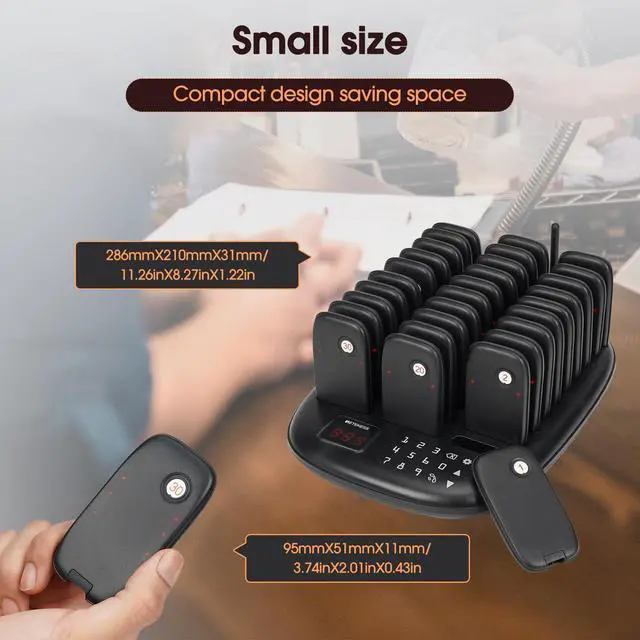 Alt view image 7 of 7 - TD175P Restaurant Pager System, Buzzers for Restaurants, 30 Beepers | for Restaurant, Food Court, Maximum Call Range 800M, with Vibration, Flashing, Buzzer, Plug and Play,Touch Keyboard