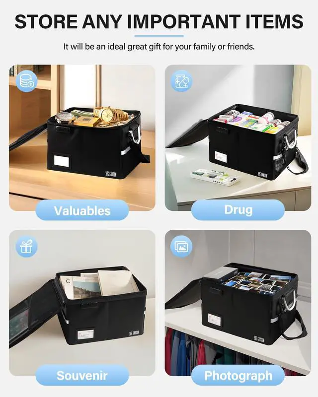 Alt view image 7 of 7 - Fireproof Document Box, File Box with Lock for Hanging File Folders, Portable File Box with Handle, Fire Proof Safe for Documents, Office, Important Document Organizer, Safe Box Fireproof Waterproof
