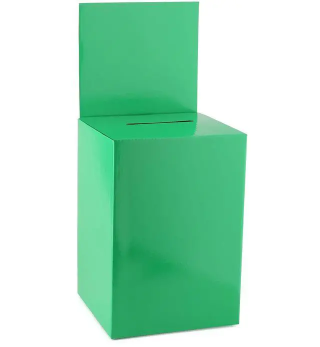 Alt view image 2 of 3 - Large thick cardboard raffle Ballot Box 9.5"H x 6.5"W x 6.5"D Charity Donation collection Box office Suggestion comment Box removable display area 6.5" x 6.5" Includes 1000 Sheets(Green 10 pack)