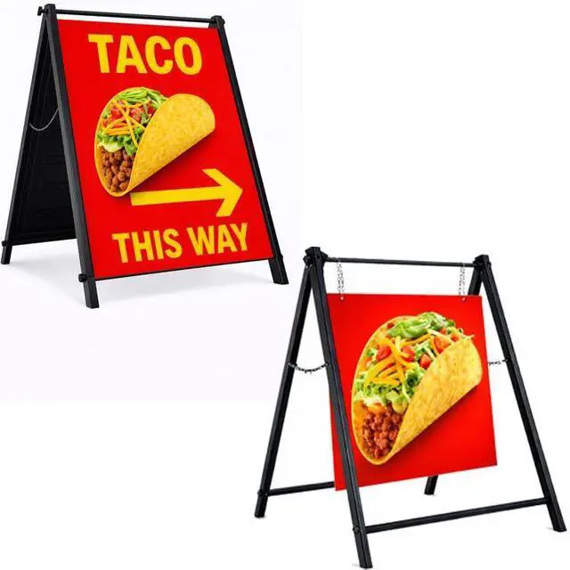 Main image of 24"x24" Premium Heavy-Duty A-Frame Sign Stand Holds 2 Insert Boards + 1 Hanging Sign | Weatherproof Sidewalk Sign Holder for Business, Real Estate, Restaurants & Events (STAND ONLY) (2)