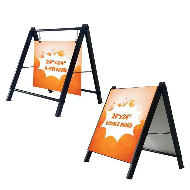 Alt view image 6 of 7 - 24"x24" Premium Heavy-Duty A-Frame Sign Stand Holds 2 Insert Boards + 1 Hanging Sign | Weatherproof Sidewalk Sign Holder for Business, Real Estate, Restaurants & Events (STAND ONLY) (3)