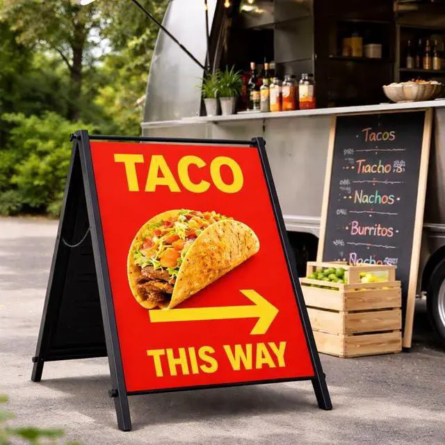 Alt view image 2 of 7 - 24"x24" Premium Heavy-Duty A-Frame Sign Stand Holds 2 Insert Boards + 1 Hanging Sign | Weatherproof Sidewalk Sign Holder for Business, Real Estate, Restaurants & Events (STAND ONLY) (2)