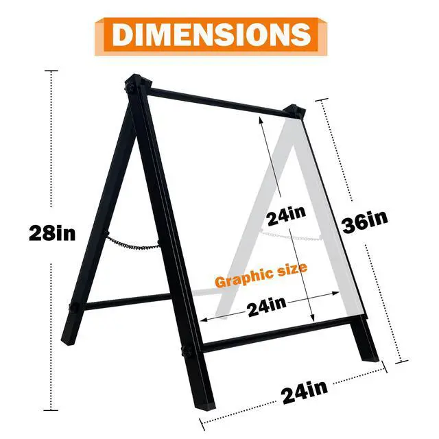 Alt view image 3 of 7 - 24"x24" Premium Heavy-Duty A-Frame Sign Stand Holds 2 Insert Boards + 1 Hanging Sign | Weatherproof Sidewalk Sign Holder for Business, Real Estate, Restaurants & Events (STAND ONLY) (3)