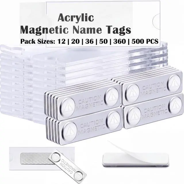 Main image of 500 Pieces Reusable Magnetic Name Tags Kit Acrylic Magnet Magnetic Name Badge Holders Custom Identity 3" x 1.2" DIY Clear Label Holders Blank Printable Paper Inserts for Office School