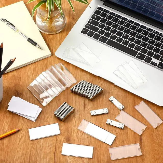 Alt view image 6 of 7 - 500 Pieces Reusable Magnetic Name Tags Kit Acrylic Magnet Magnetic Name Badge Holders Custom Identity 3" x 1.2" DIY Clear Label Holders Blank Printable Paper Inserts for Office School