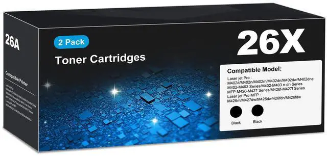 Main image of CF226X 26X Toner Cartridges Black (2-pack) for HP 26X 26A CF226A, Laser Jet M402n M426fdw Toner Cartridges, CF226 for Laser Jet pro M402n M426fdw M402dn M402dw M402m Pro MFP M427dw M426dw M426fdn