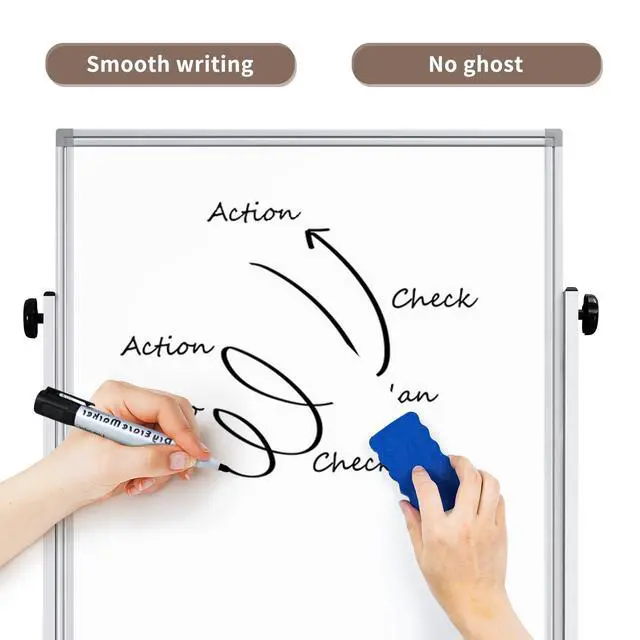 Alt view image 5 of 6 - Double Sided Cork Board & White Board on Wheels 48" x 32" Aluminum Frame | Magnetic Rolling White Board, Height Adjustable Freestanding Natural Corkboard, Dual-function Surface for Writing & Pinning