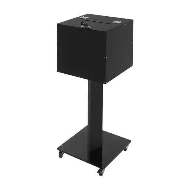 Alt view image 4 of 7 - Acrylic Raffle Ticket Box with Stand, Suggestion Donation Box Ballot Boxes with Lock and Key & Wheels for Office Charity Church Collection (Black-Bar Hole)