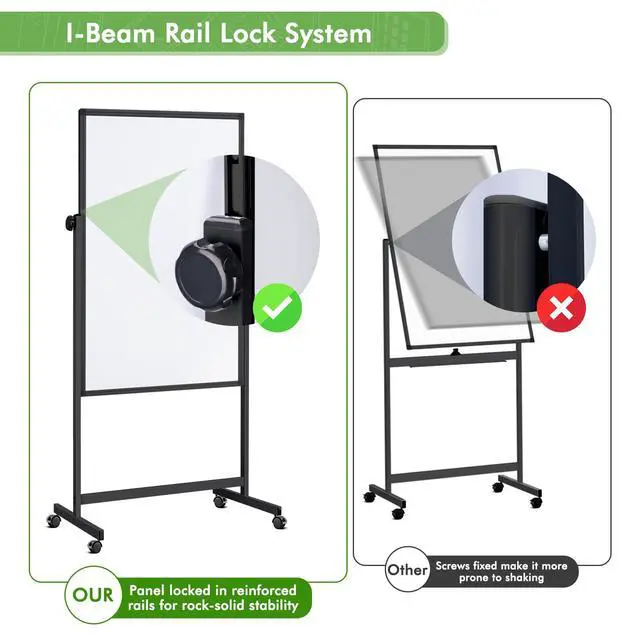 Alt view image 7 of 7 - Rolling Whiteboard on Wheels 48" x 32" Aluminum Frame (Black) | Magnetic Dry Erase Board with Stand, Double-Sided Height Adjustable Mobile Whiteboard Easel for Home Office, School Supplies