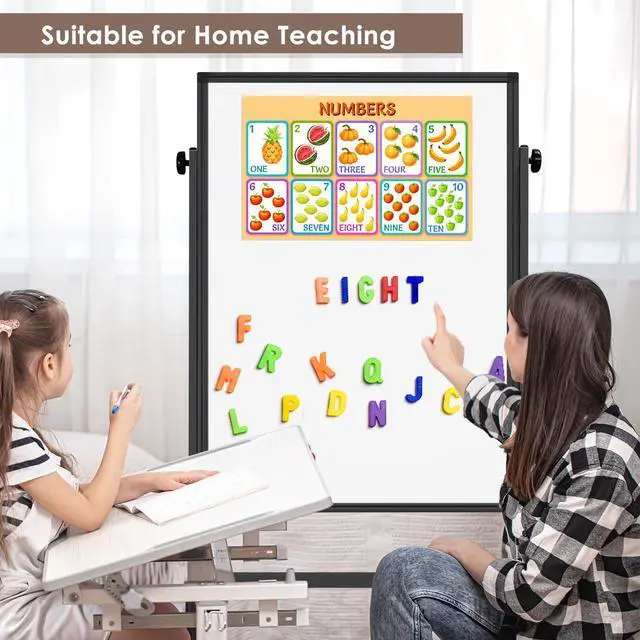 Alt view image 6 of 7 - Double Sided Cork Board & White Board on Wheels 48" x 32" Aluminum Frame | Magnetic Rolling White Board, Height Adjustable Freestanding Natural Corkboard, Dual-function Surface for Writing & Pinning