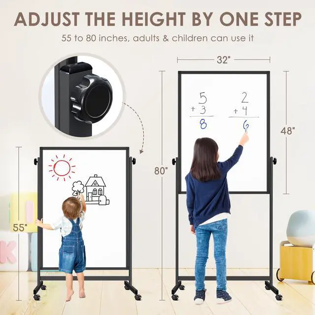 Alt view image 2 of 7 - Double Sided Cork Board & White Board on Wheels 48" x 32" Aluminum Frame | Magnetic Rolling White Board, Height Adjustable Freestanding Natural Corkboard, Dual-function Surface for Writing & Pinning