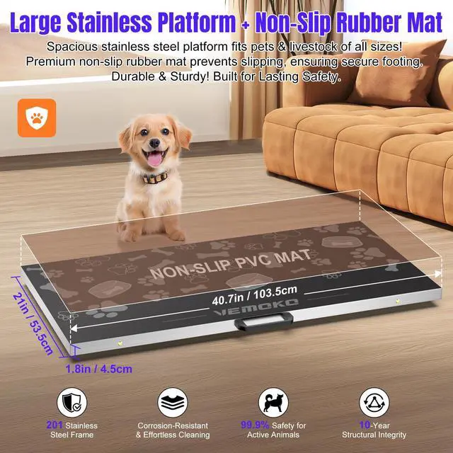 Alt view image 2 of 7 - Precision Livestock Scale,1100lb×0.2lb Accurate Animal Weight Scale | 40.7x20.9 Inch Smooth Stainless Steel Platform with Bonus Non-Slip Mat for Large Dog & Livestock(Silver - Smooth)