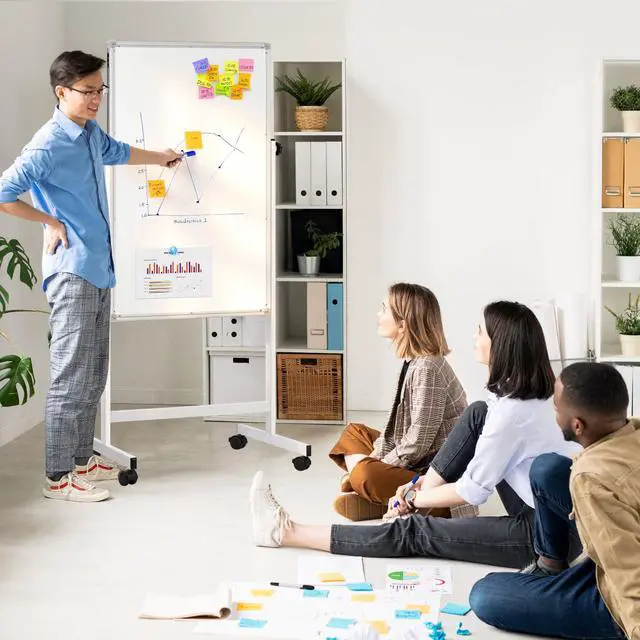 Alt view image 7 of 7 - Rolling Whiteboard on Wheels 48" x 32" Aluminum Frame | Magnetic Dry Erase Board with Stand, Double-Sided Height Adjustable Mobile Whiteboard Easel for Home Office, School Supplies