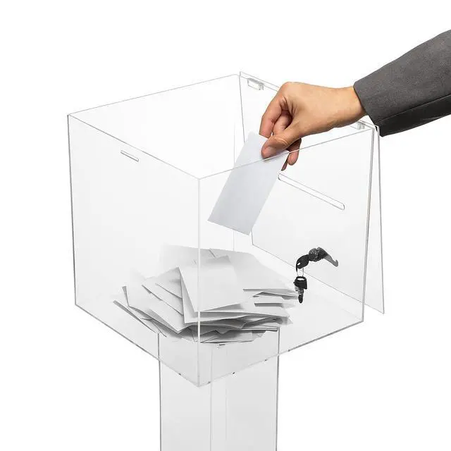 Alt view image 4 of 7 - Clear Suggestion Box with Stand, Floor Standing Offering Box for Church, Sign Holder, Acrylic Donation Ballot Collection for Election Voting Contest
