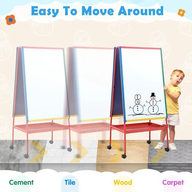 Alt view image 5 of 7 - Rolling Whiteboard on Wheels 36x24 in Portable Magnetic Easel for Classroom | Double Sided, with Storage, Large Mobile Whiteboard with Stand for Kids, Height Adjustable to 64.4 inches, for Home School